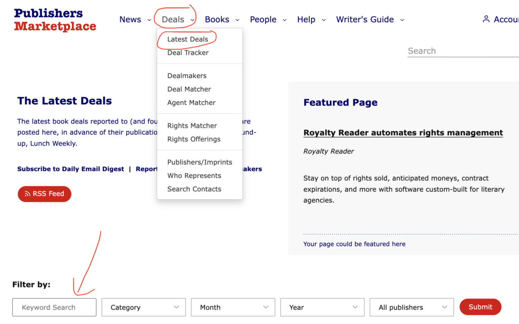 Using Publishers Marketplace to find literary agents to query